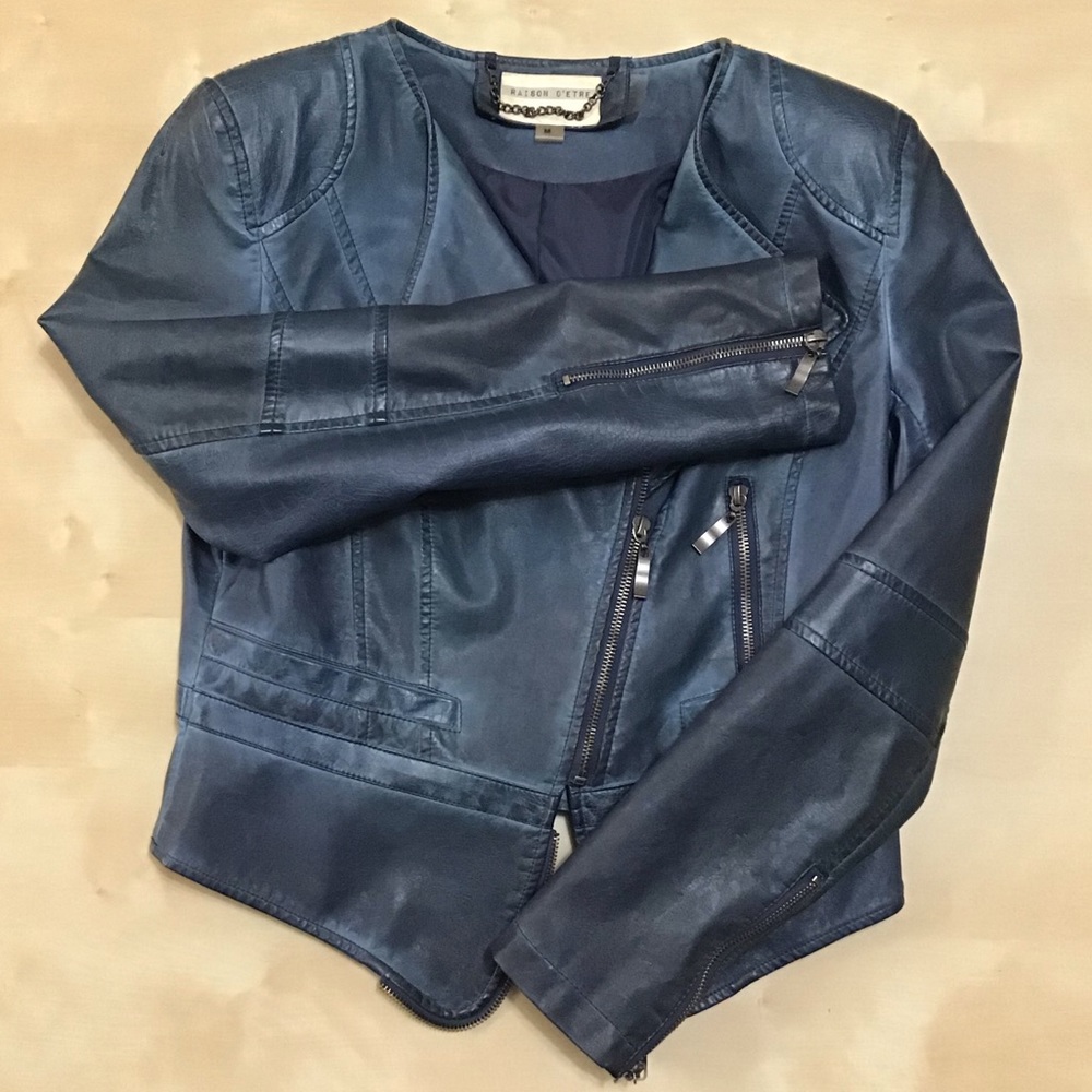 Raison D’etre Midnight Blue Leather Jacket Size M
